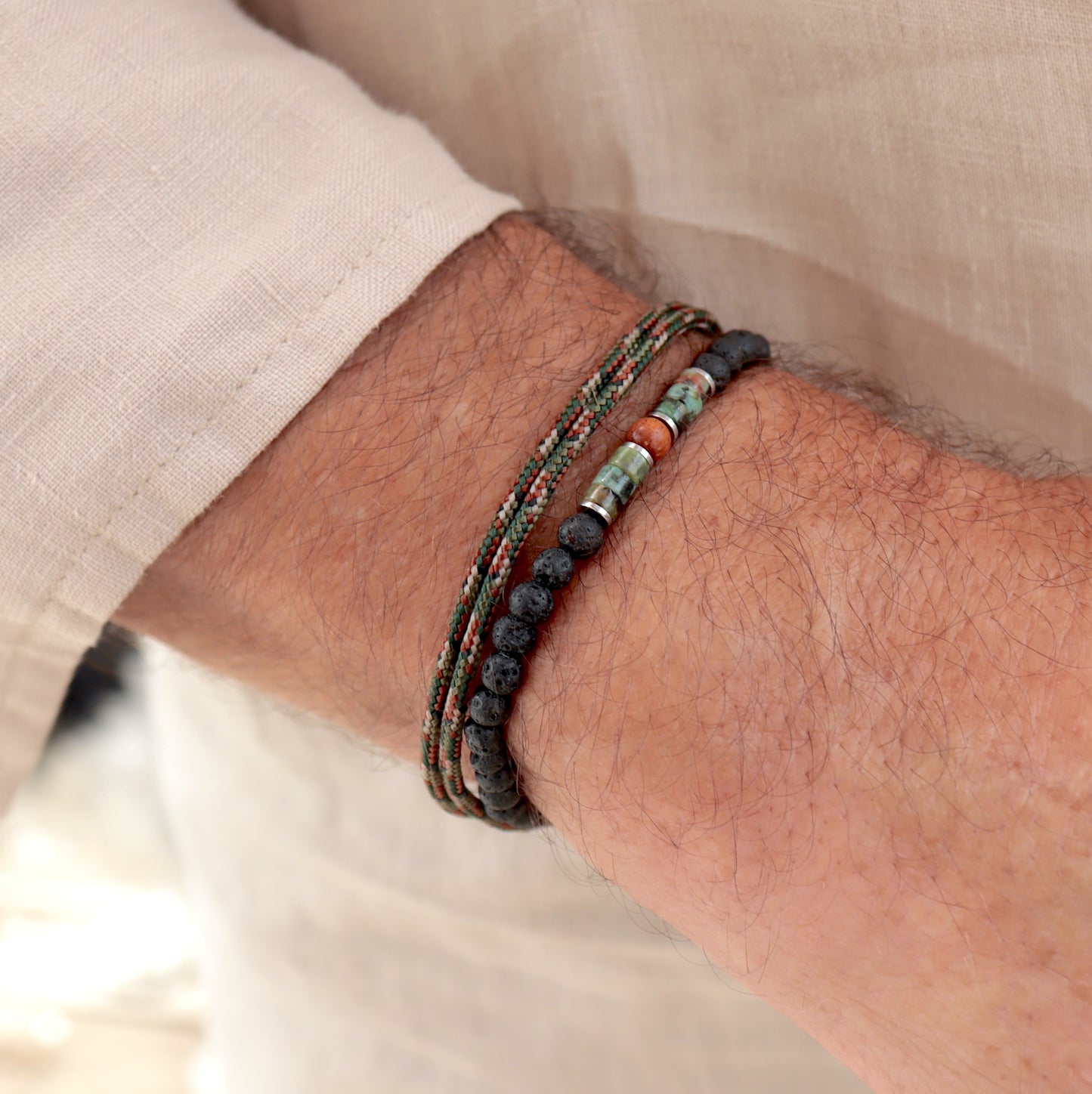 Bracelet pierres de lave et turquoise africaine homme,bracelet tendance élastique 7 tailles à choisir