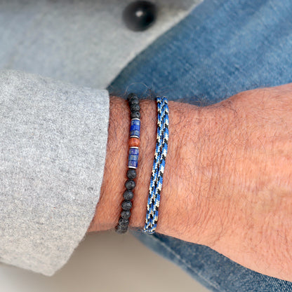 Ensemble de bracelets tendance pierres et cordon,set de deux bracelets bleus